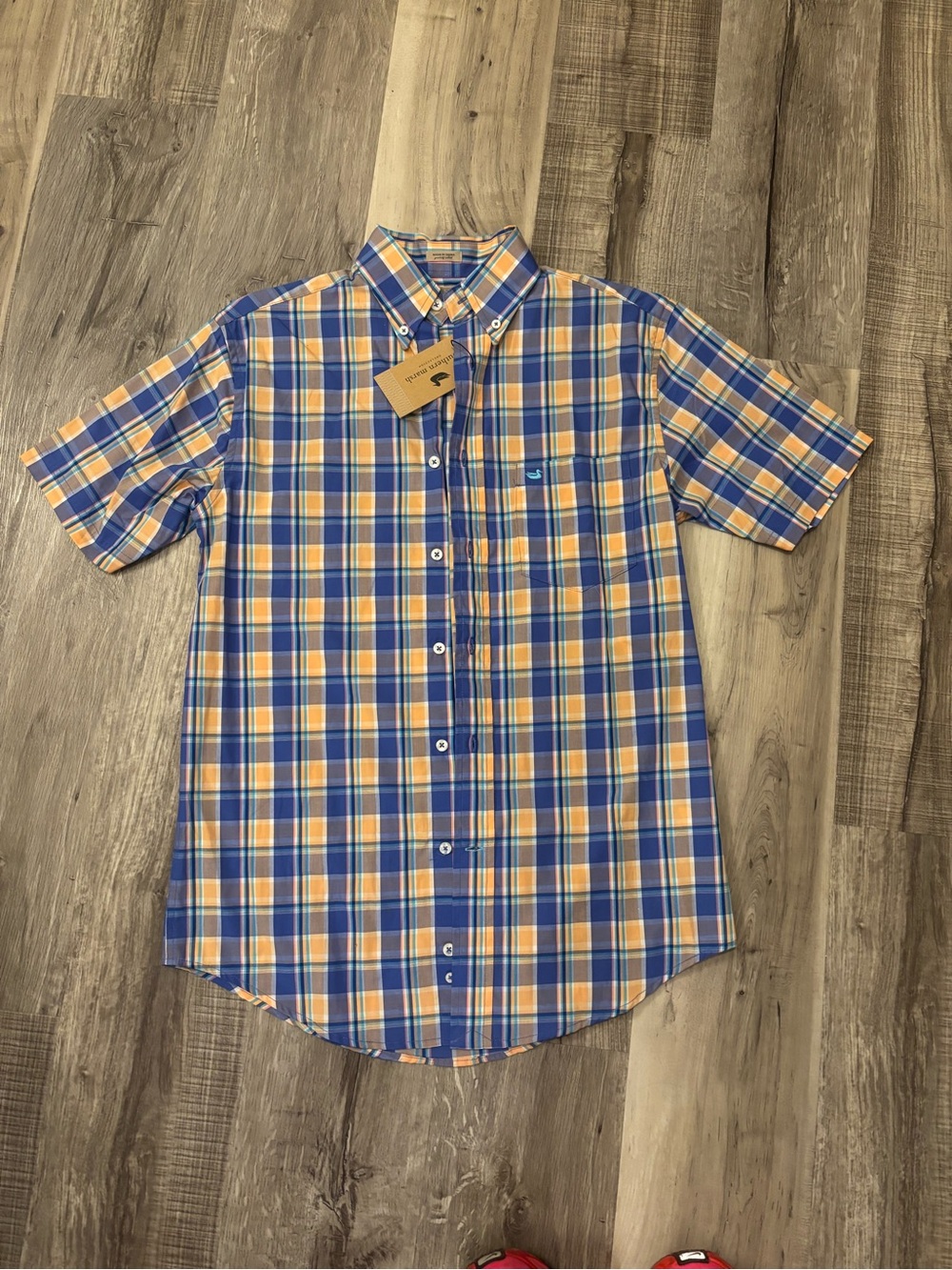 Southern Marsh Short-Sleeve Plaid Button-Down Shirt - Blue & Orange